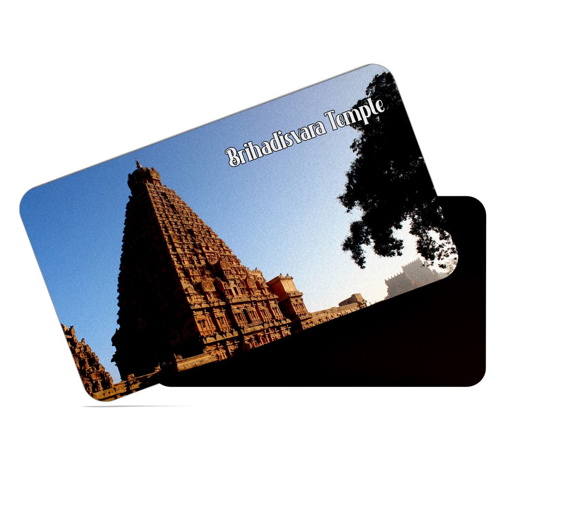 dhcrafts Multicolor Tamil Nadu Brihadisvara Temple Design Rectangular Rubber Matte Finish Fridge Magnet / Magnetic Card Pack of 1 (8.6cm x 5.4cm)